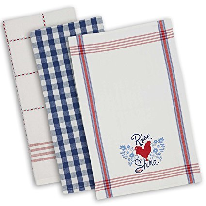 DII 100% Cotton, Machine Washable, Everyday Kitchen Basic Printed Assorted Rooster's Dishtowel, 18x28