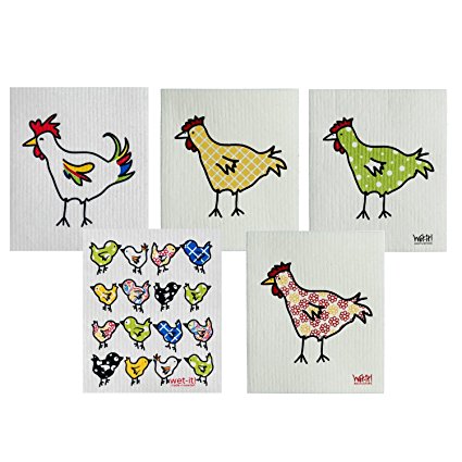 Wet-It Swedish Dishcloth Set of 5 (Chickens, Rooster and Chicks)