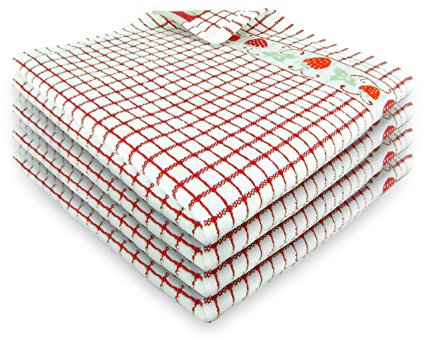 Fecido Fruity Kitchen Dish Towels - Set of 4, Red Strawberry